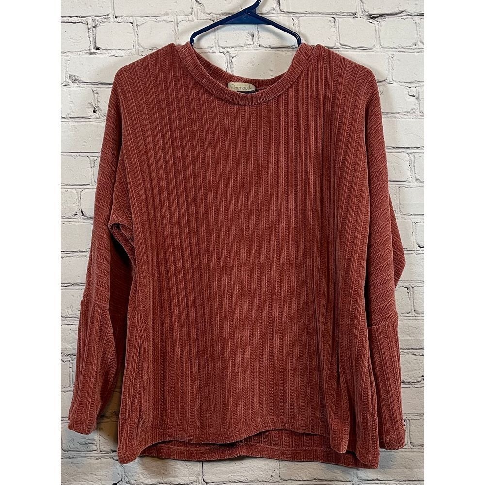 Chenaults Womens Large Rust Ribbed Knit Long Sleeve Casual Top‎